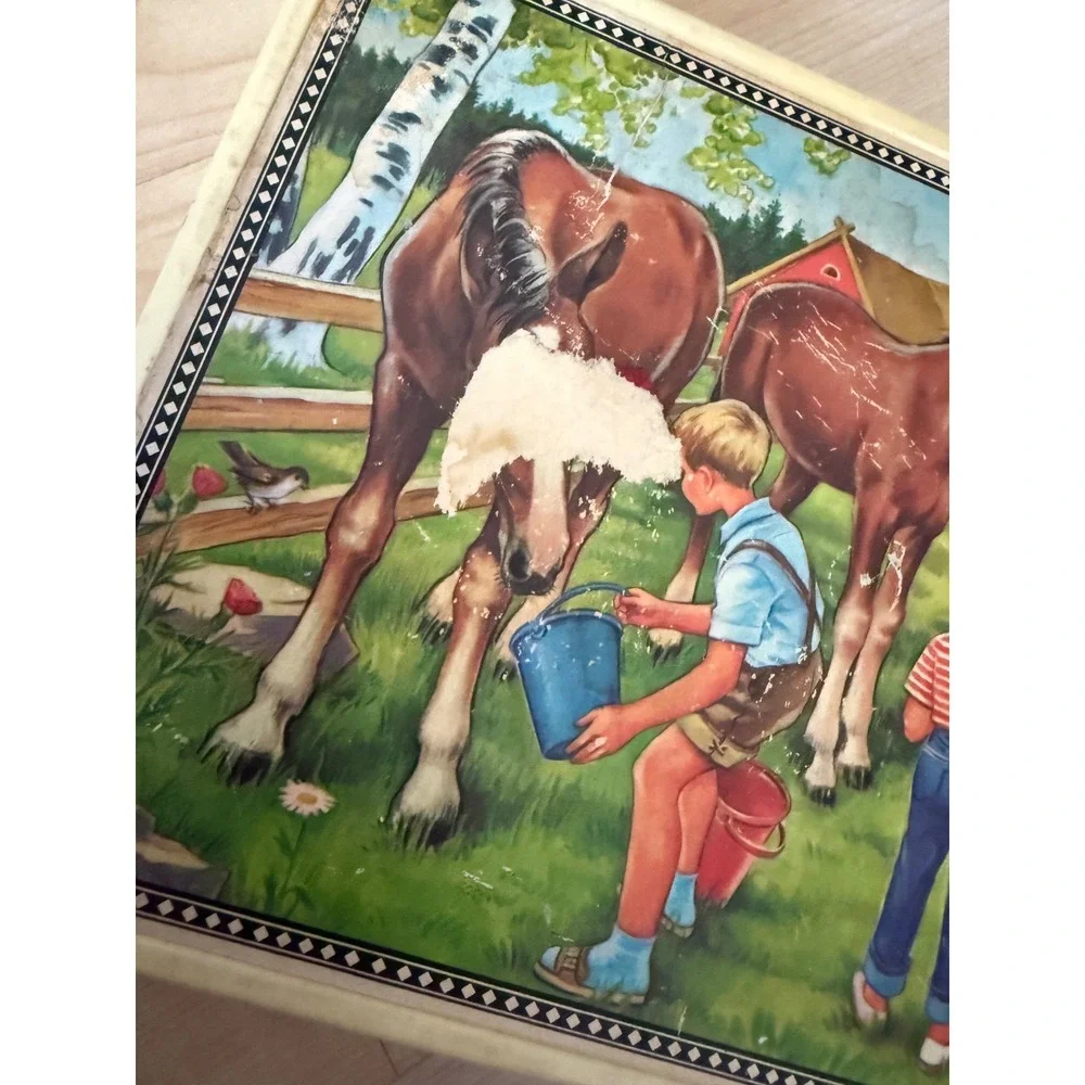 Childrens‎ vintage 1950 Wooden Picture Block Puzzle and Case made in Germany